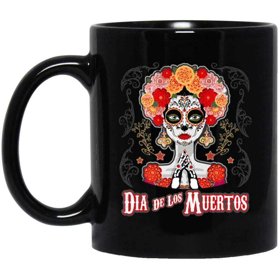 Dia De Los Muertos Sugar skull Flower Skull Vintage folk art 11 oz Mug