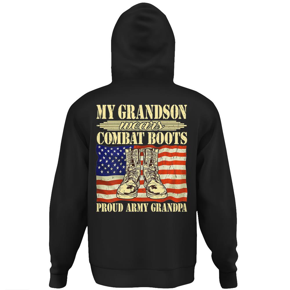 Mens My Grandson Wears Combat Boots Military Proud Army Grandpa Hoodie Print On Back