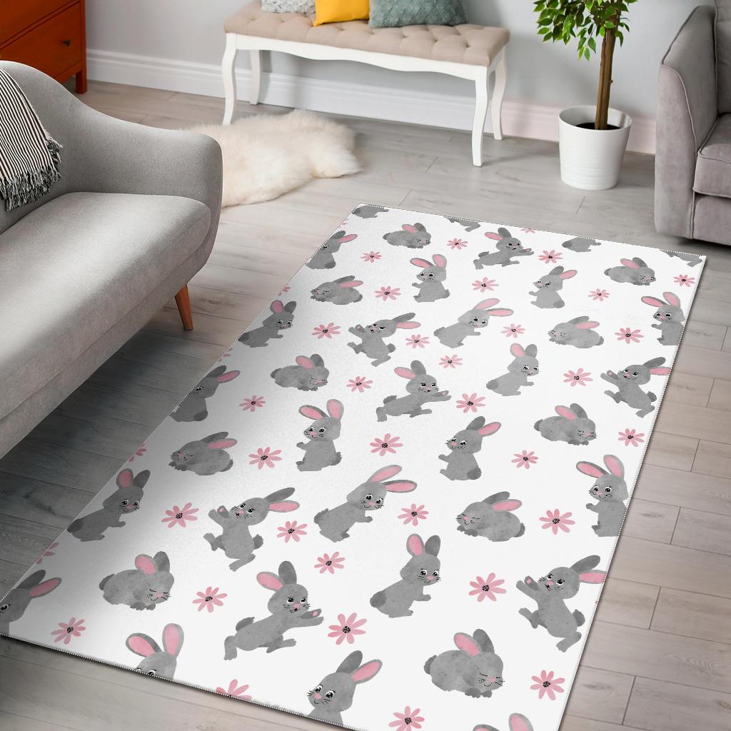 Watercolor Cute Rabbit Pattern Area Rug