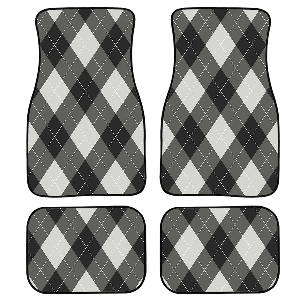 Shadow Grey Argyle Pattern Print Front And Back Car Floor Mats, Front Car Mat