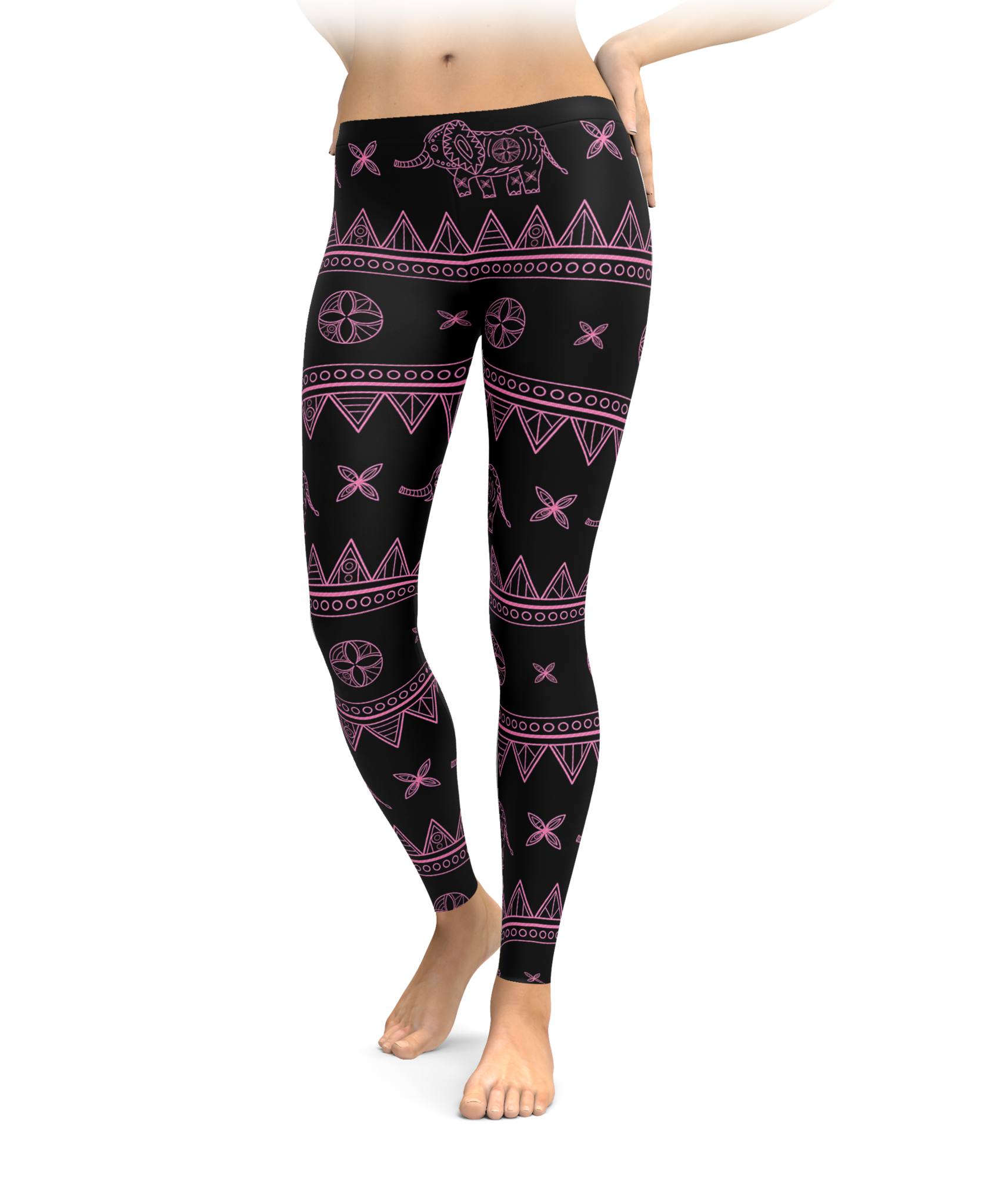 Intricate Pink Elephant Pattern Leggings