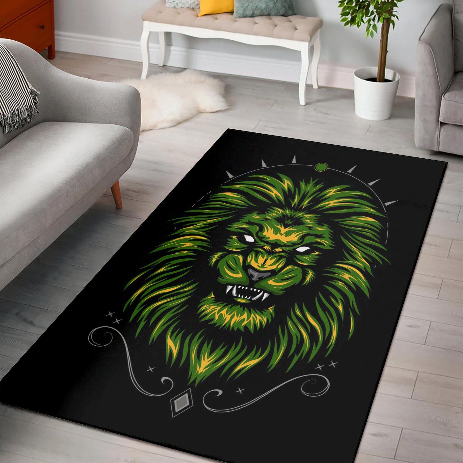 The Lion Head Illustration Area Rug For Christmas Bedroom Family Gift US Decor