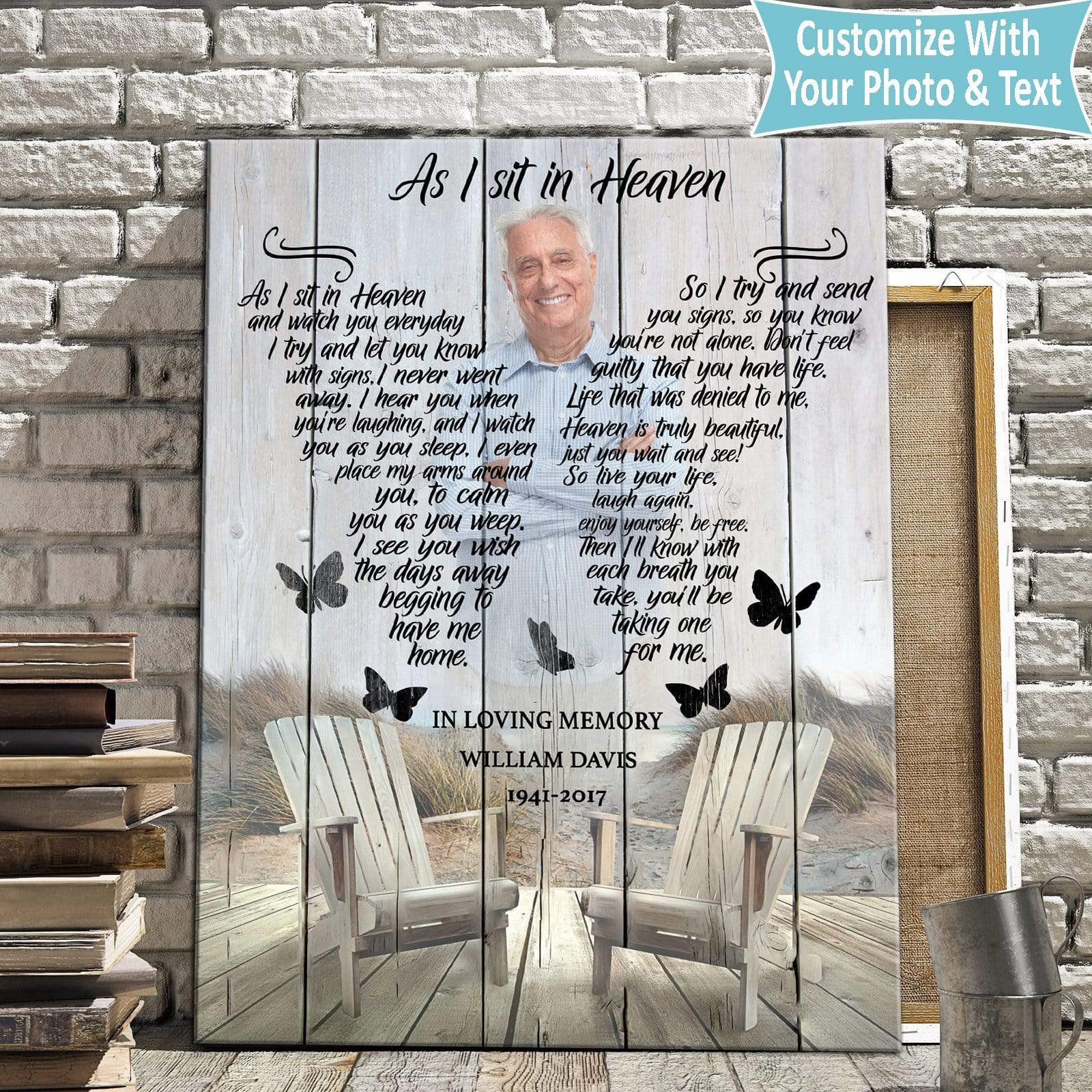 As I Sit In Heaven Memorial, Personalized Photo Memorial Poster Canvas, Gift For Family Gift for Remembrance Home Decor Wall Art Visual Art