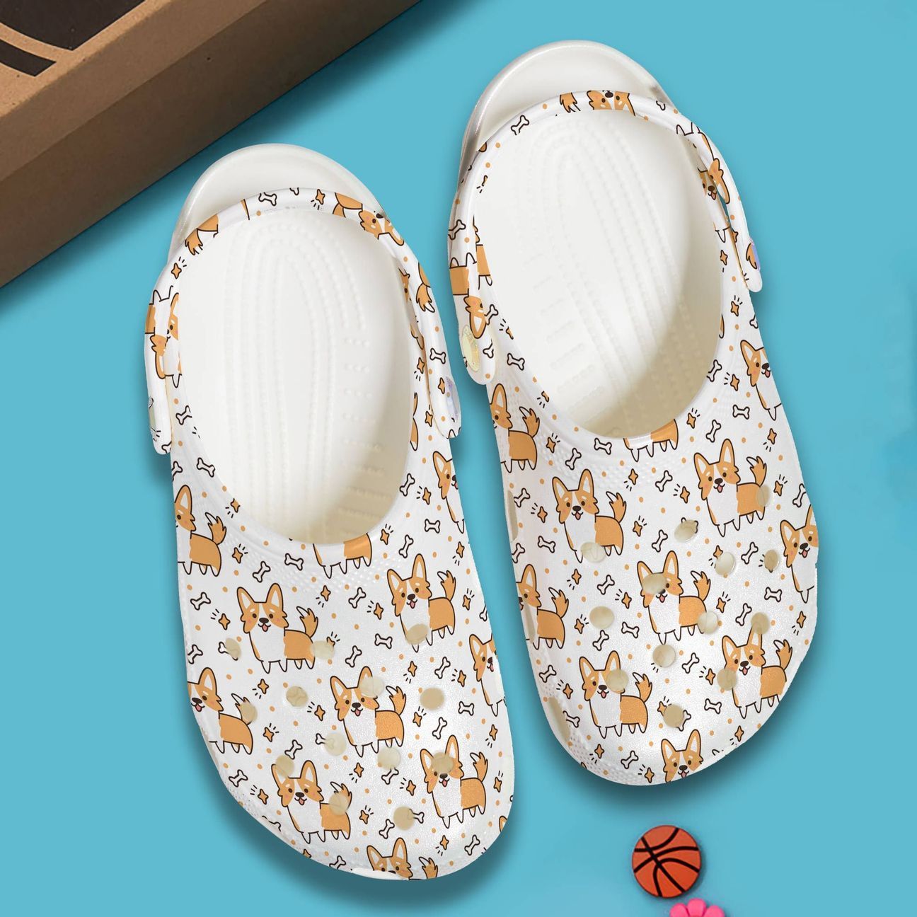 Corgi Personalize Clog, Custom Name, Text, Fashion Style For Women, Men, Kid, Print 3D Whitesole Lovely Corgi Pattern