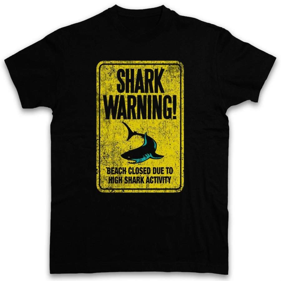 Shark Warning Sign Ii T-shirt Surfer Surfing Diver Taucher Tiger White Killer