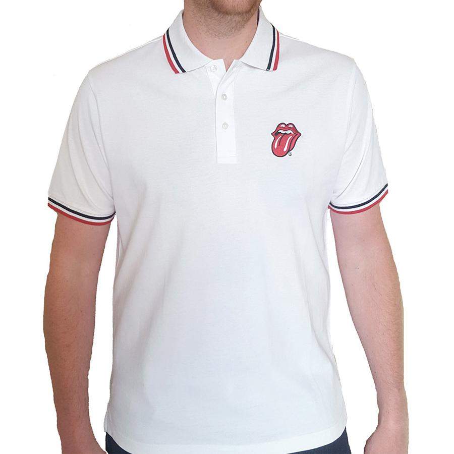 The Rolling Stones – Embroidered Classic Tongue Logo – White Polo Shirt