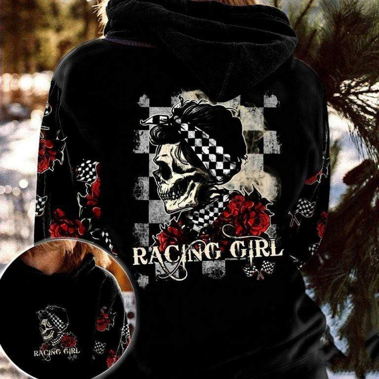 Racing Girl Skull Rose Hoodie 3D