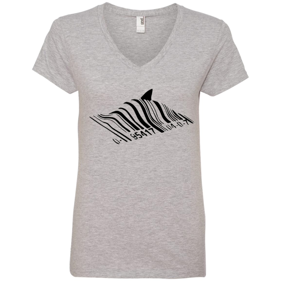 Shark Barcode Graffiti Ladies’ V-Neck T-Shirt