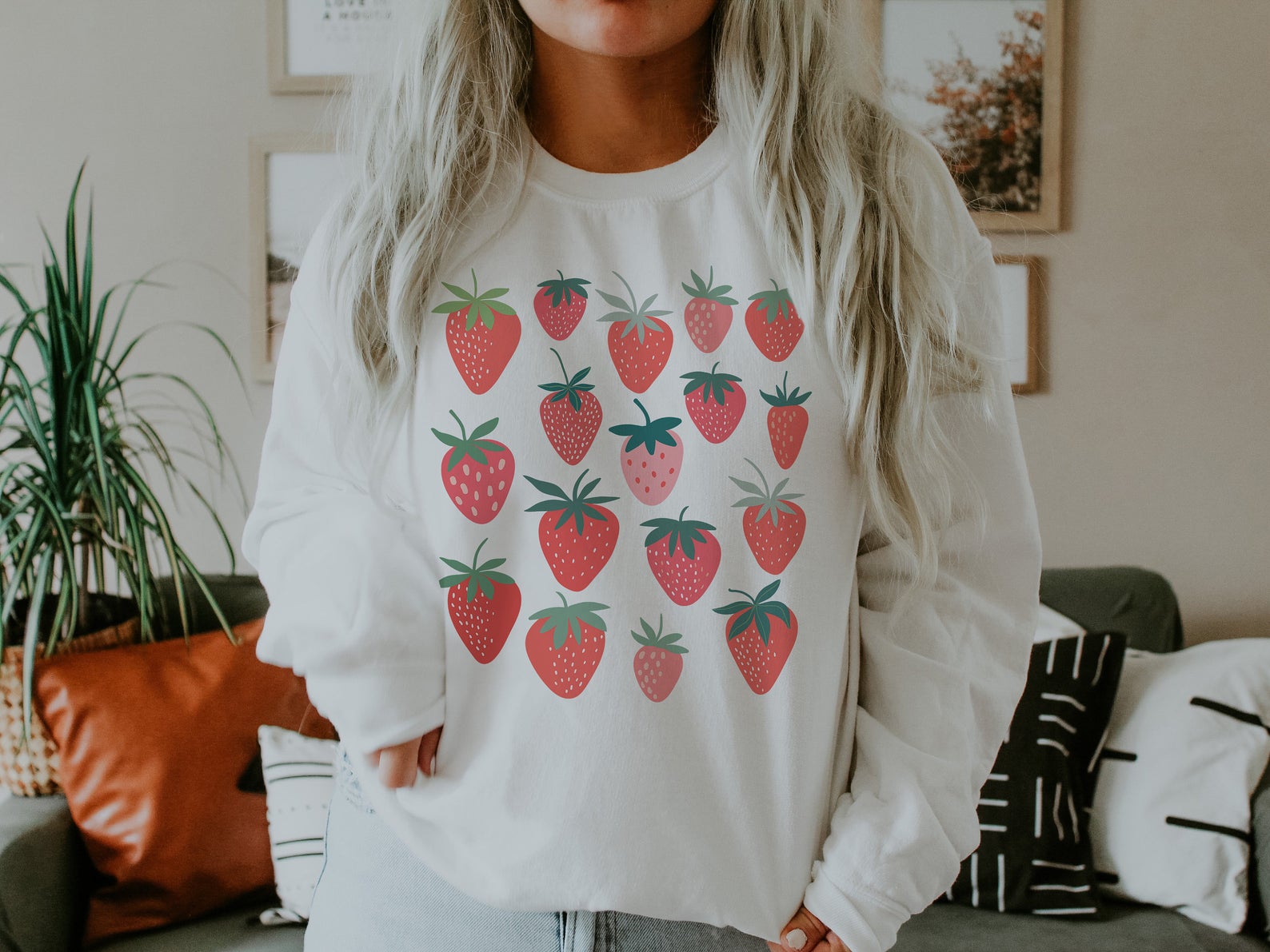 Strawberry Sweatshirt | Botanical Shirt | Strawberry Print Crewneck | Strawberry Sweater