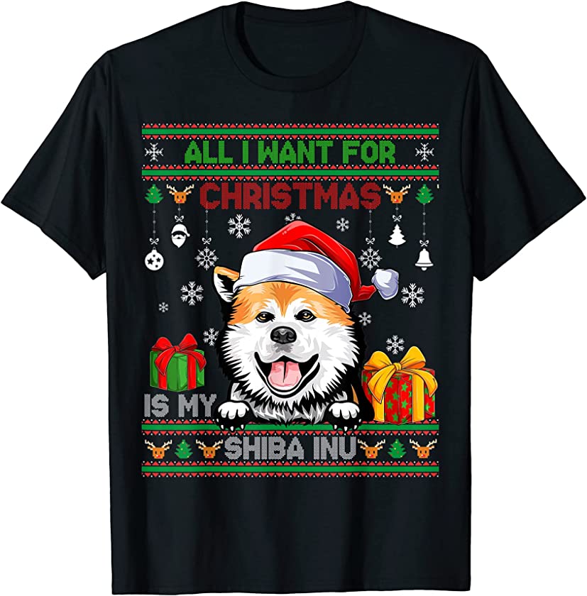 All I Want For Christmas Is Shiba Inu Ugly Christmas Sweater T-Shirt