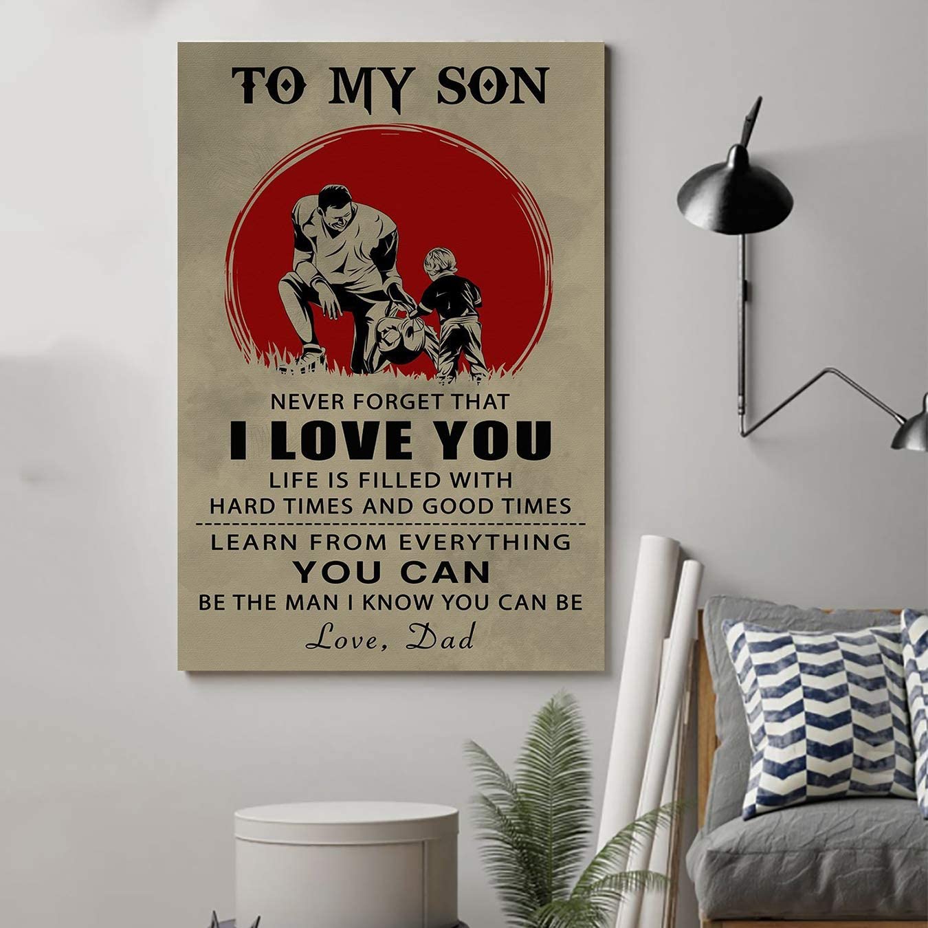 Family Posters-A3 American Football Poster – Dad to Son – I Love You