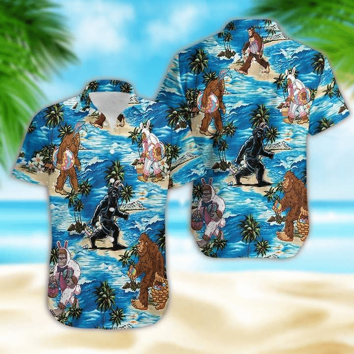 Bunny Bigfoot Surfing Sunset Summer Camping Hawaiian Aloha Shirt