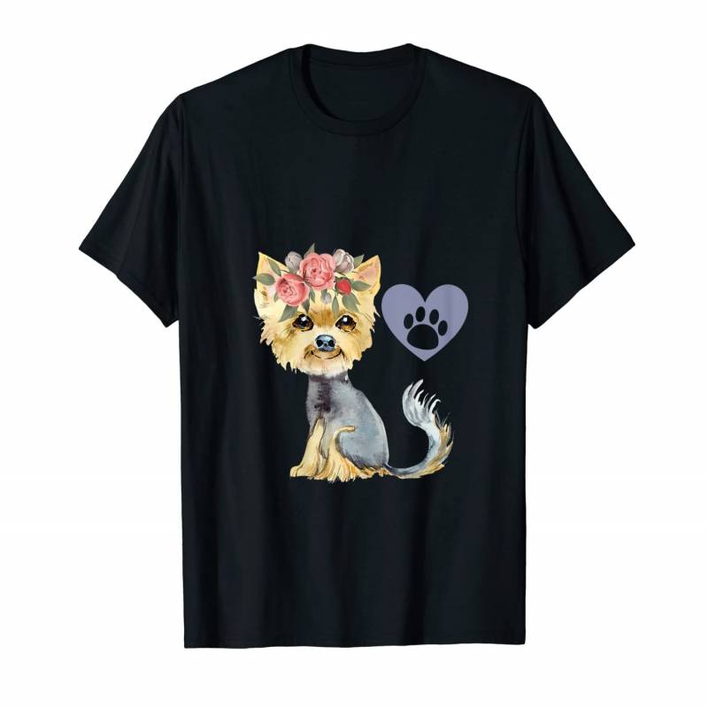 Yorkshire Gifts Cute Yorkie Puppy And Flowers T-shirt