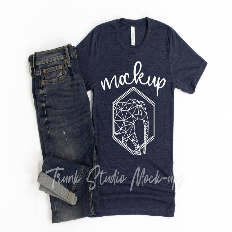 Download Heather Midnight Navy Bella Canvas 3001 T Shirt Mock up ...