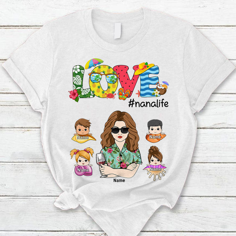 Personalized Love Nanalife Summer Heart With Grandkid’S Names T-Shirt For Grandma Hn98 Do99