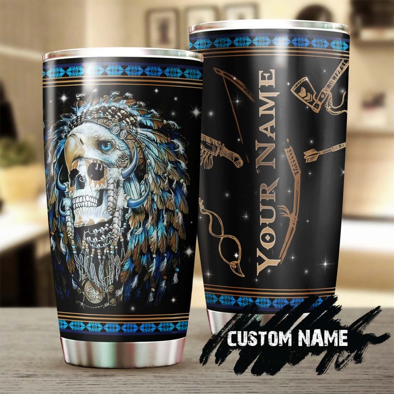 Colorful Native American Skull Personalized Tumbler-Skull Tumbler-Skull Birthday Gift Christmas Gift Mother’S Day Gift