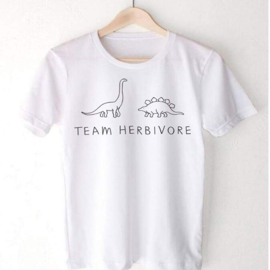 Unisex Vegetarian T-Shirt Team Herbivore Dinosaur Print Funny T-Shirt Cute White Top