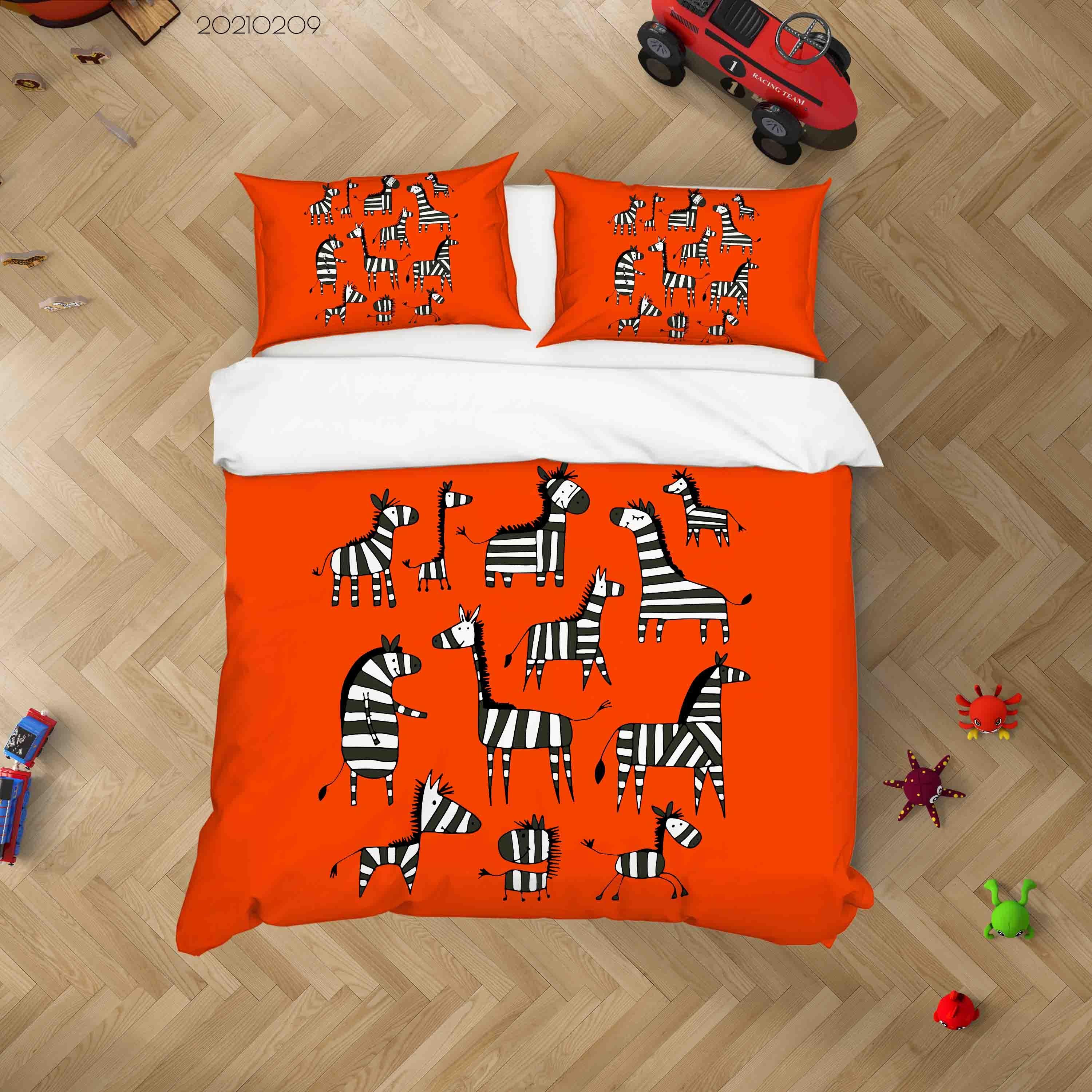 3D Hand Drawn Animal Red Zebra Quilt Cover Set Bedding Set Duvet Cover Pillowcases 279