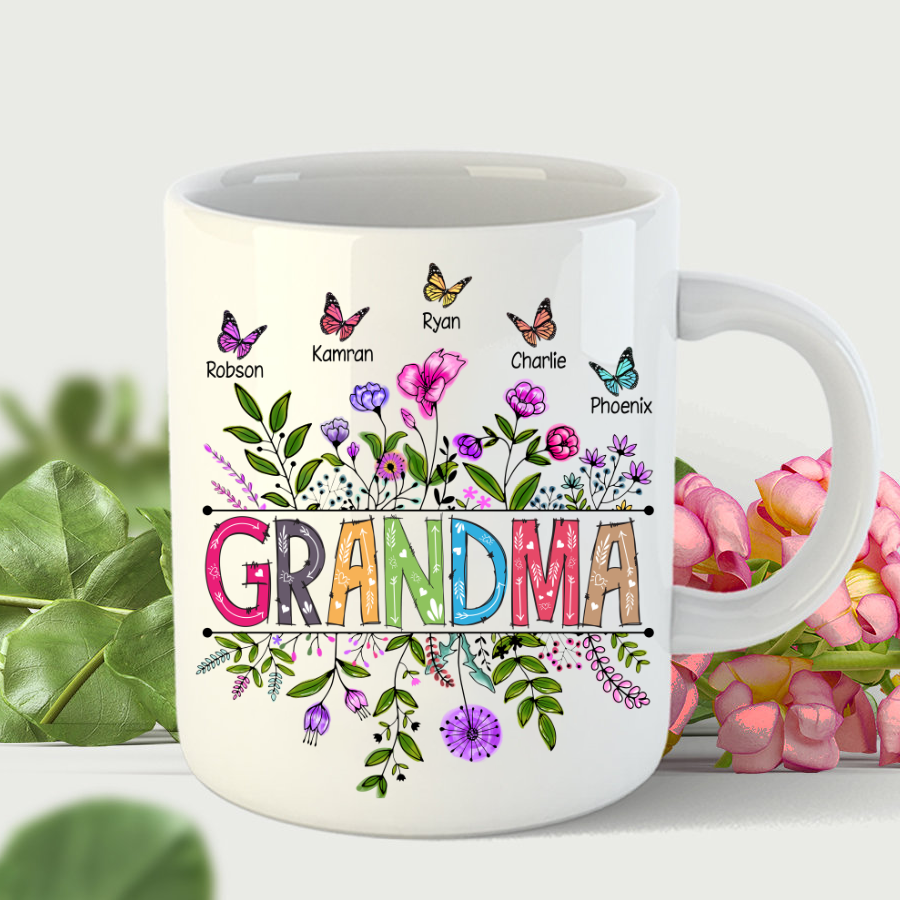 Wildflowers Grandma And Grandkids Butterfly Mug