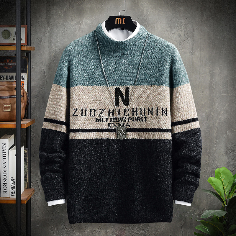 2022 Autumn and Winter New Men’s Fashion Casual Slim-Fit Printing Sweater Men’s Thickening Warm Large Size High-Quality Sweater alx