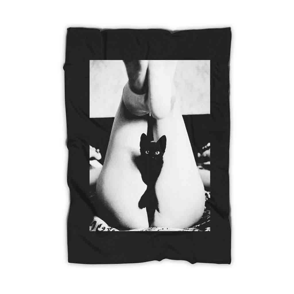 Black Cat Pussy Kitten Sexy Girl Fleece Blanket