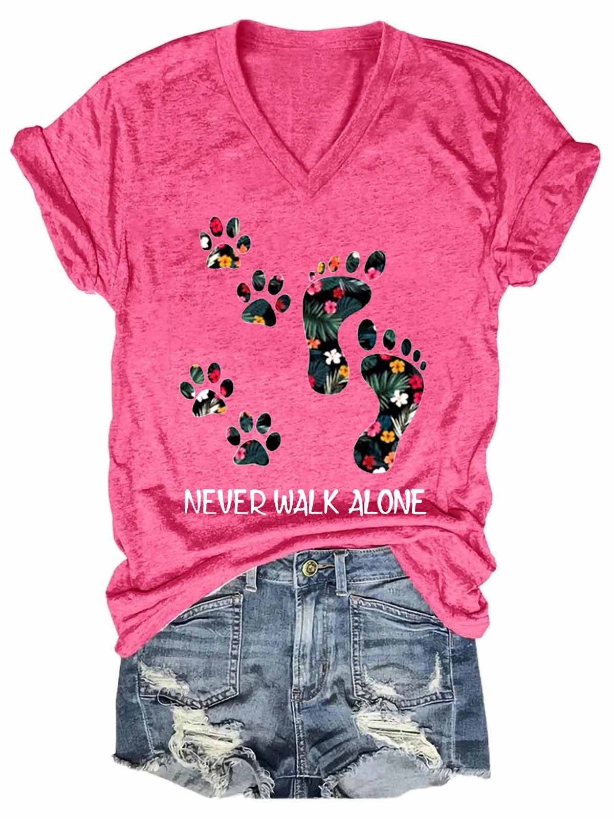 Women’S Animal,Dog,Never Walk Alone V-Neck Tee