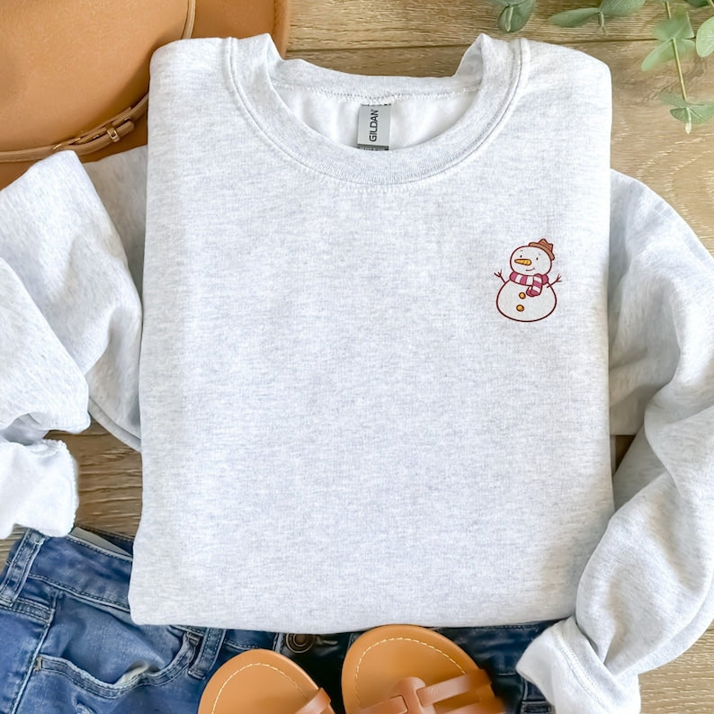 Snowman Xmas Embroidered Sweatshirt 2D Crewneck Sweatshirt All Over Print Sweatshirt For Women Sweatshirt For Men Sws5414