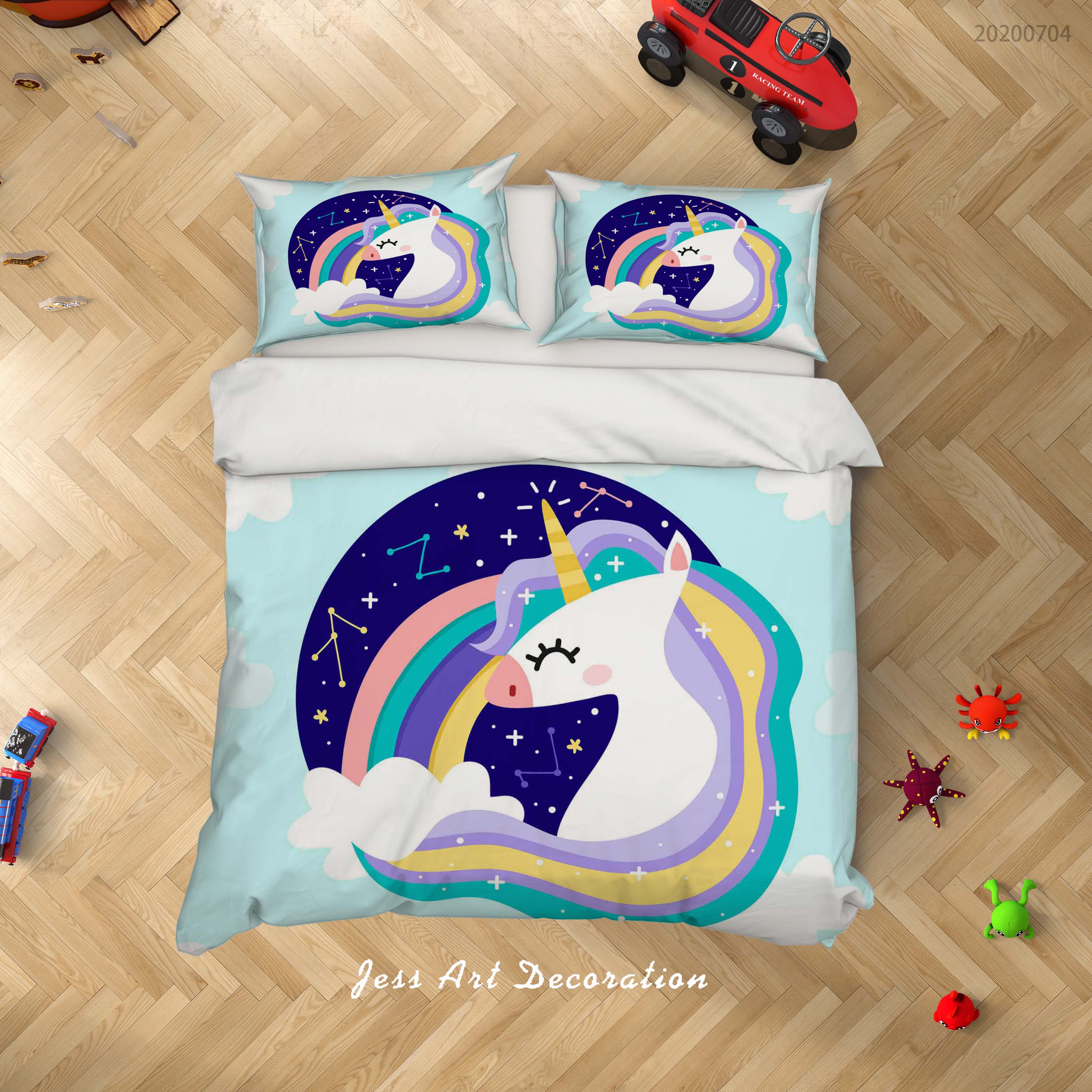 3D Blue Unicorn Quilt Cover Set Bedding Set Duvet Cover Pillowcases Sf288