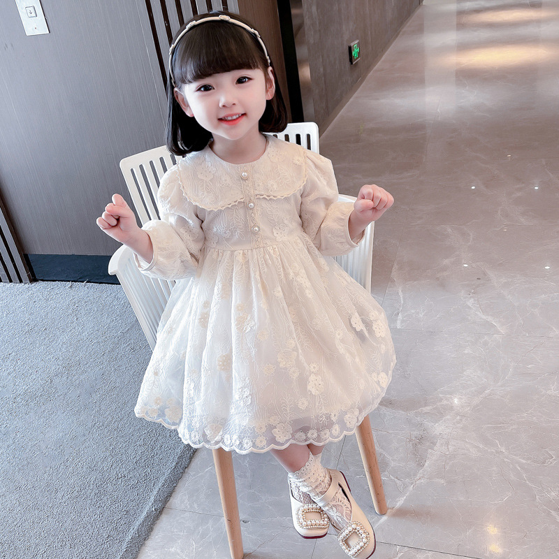 Autumn Baby Girls Dress Fashion Children Flower Clothes Puff Long Sleeve Retro Girls Princess Dress Kids Casual Dresses alx