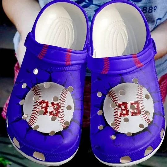 Baseball Lover Royal Blue Personalize Clog Custom Crocss Clog Number On Sandal Fashion Style Comfortable For Women Men Kid