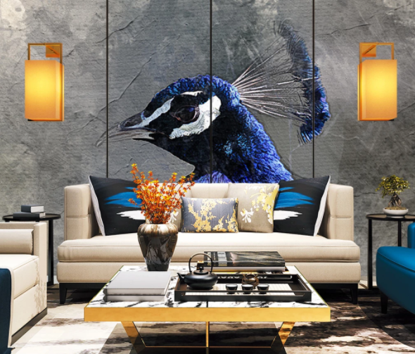 3D Watercolor Animal Blue Peacock Wall Mural Wallpaper Lqh 664