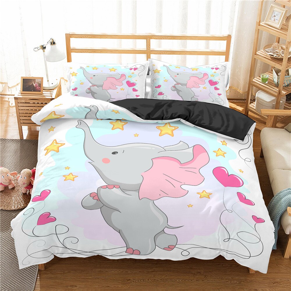 3D Cartoon Digital Print Bedding Set Bedroom Pink Elephant Down Quilt Set King Queen Size Bedding Set Duvet Covers