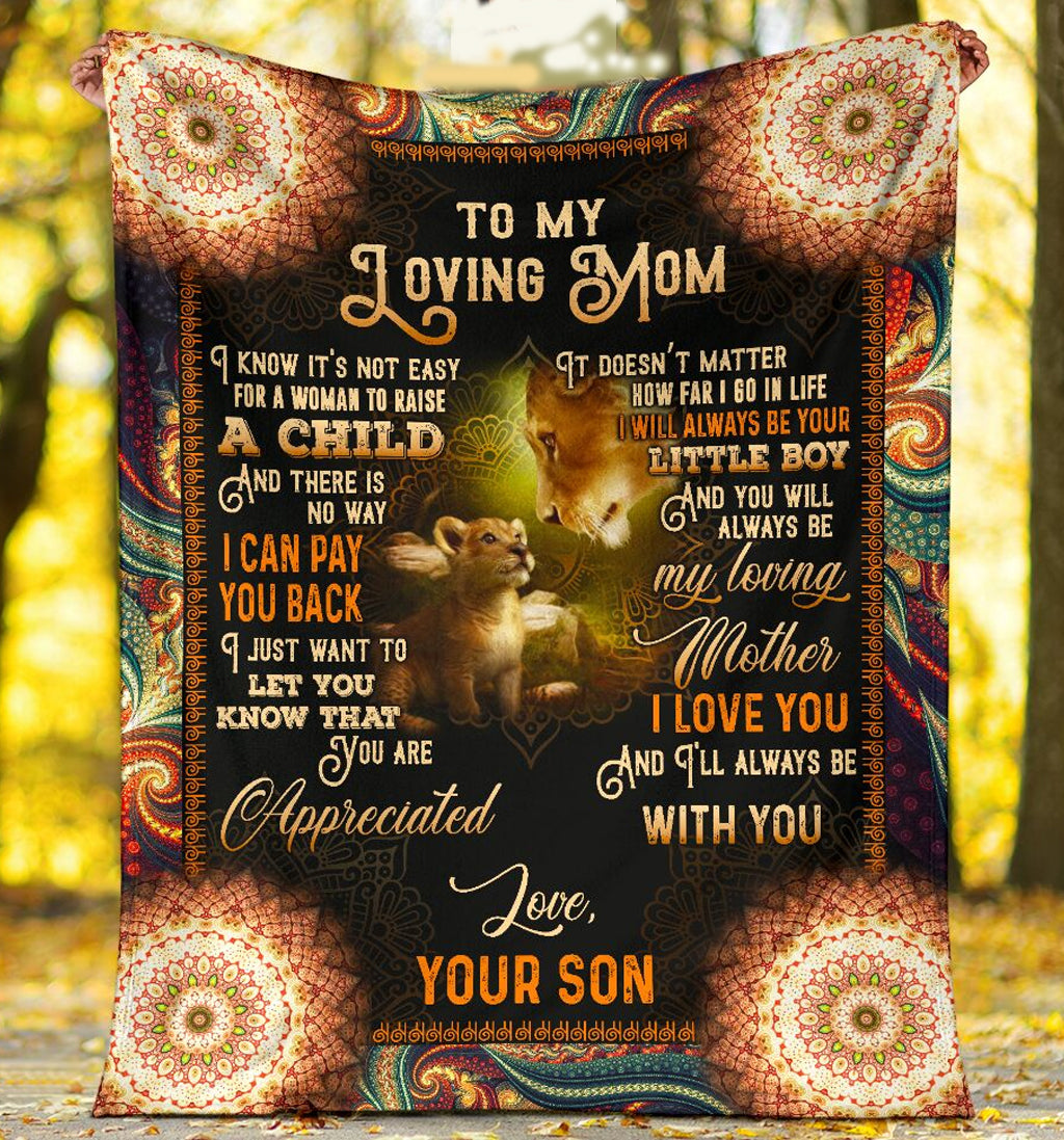 To My Loving Mom It’S Not Easy For A Woman To Raise A Child, Lion Mandala Fleece Blanket Home Decor Bedding Couch Sofa Soft And Comfy Cozy Gift From Son