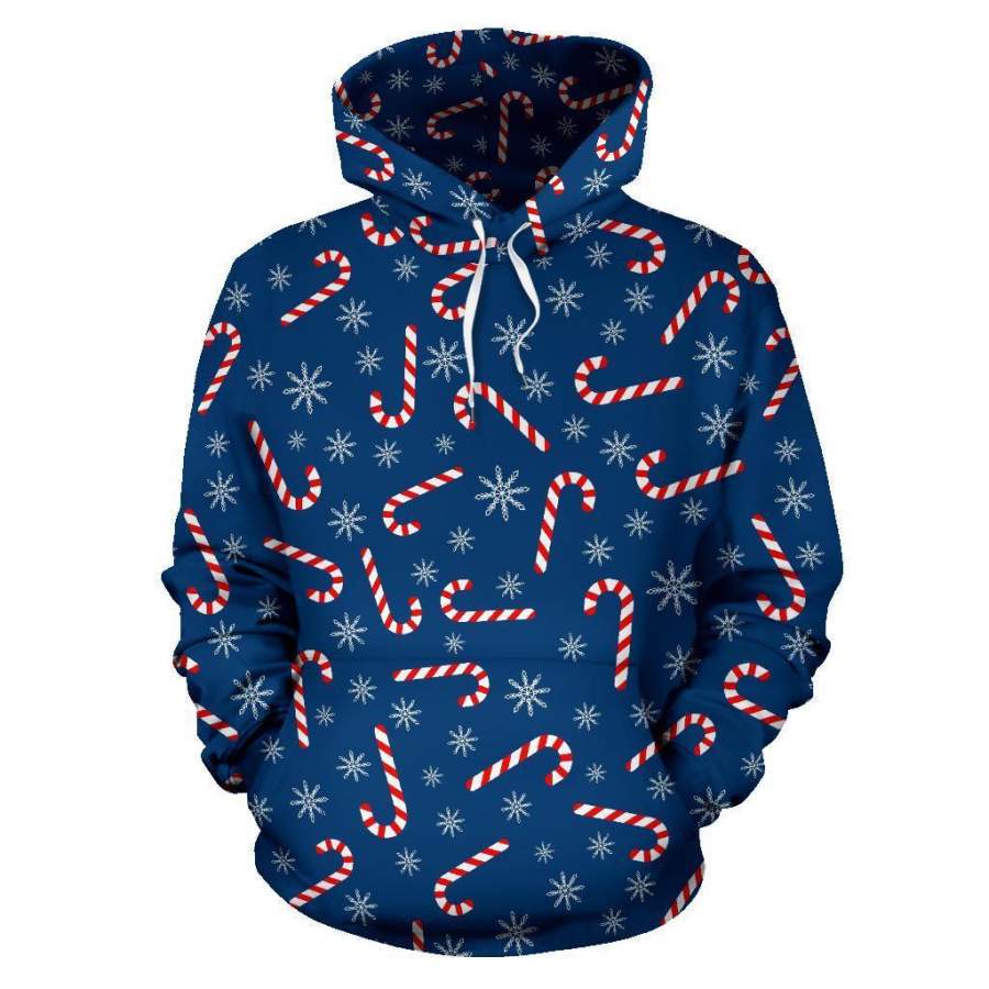 Snowflake Candy Cane Pattern Print Men Women Pullover Hoodie