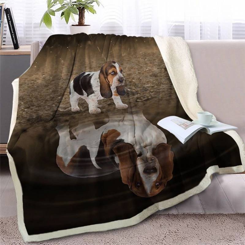 Puppy Basset Hound Looking At Reflection CLH2511377F Sherpa Fleece Blanket