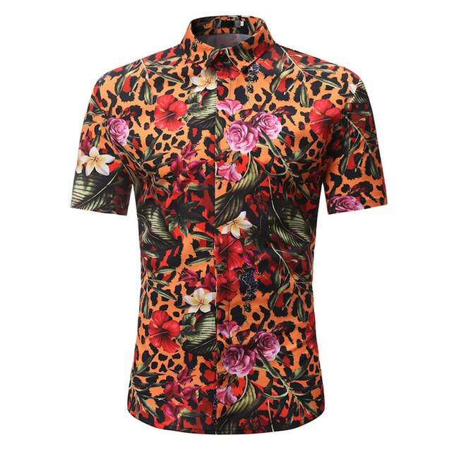 Brand New Mens Fancy Floral Leopard Print Tee Shirt