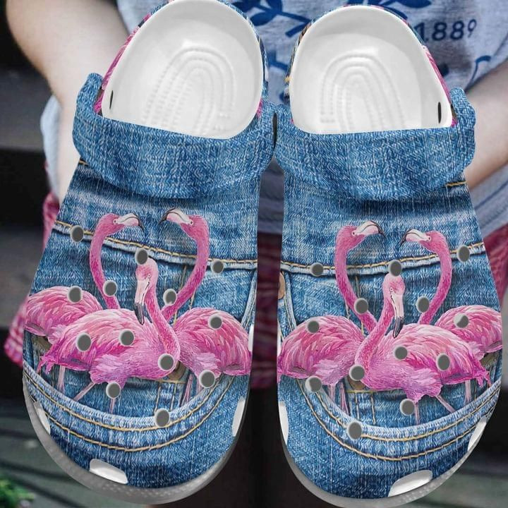 Flamingos Jean Gift For Lover Rubber Clog Shoes Comfy Footwear