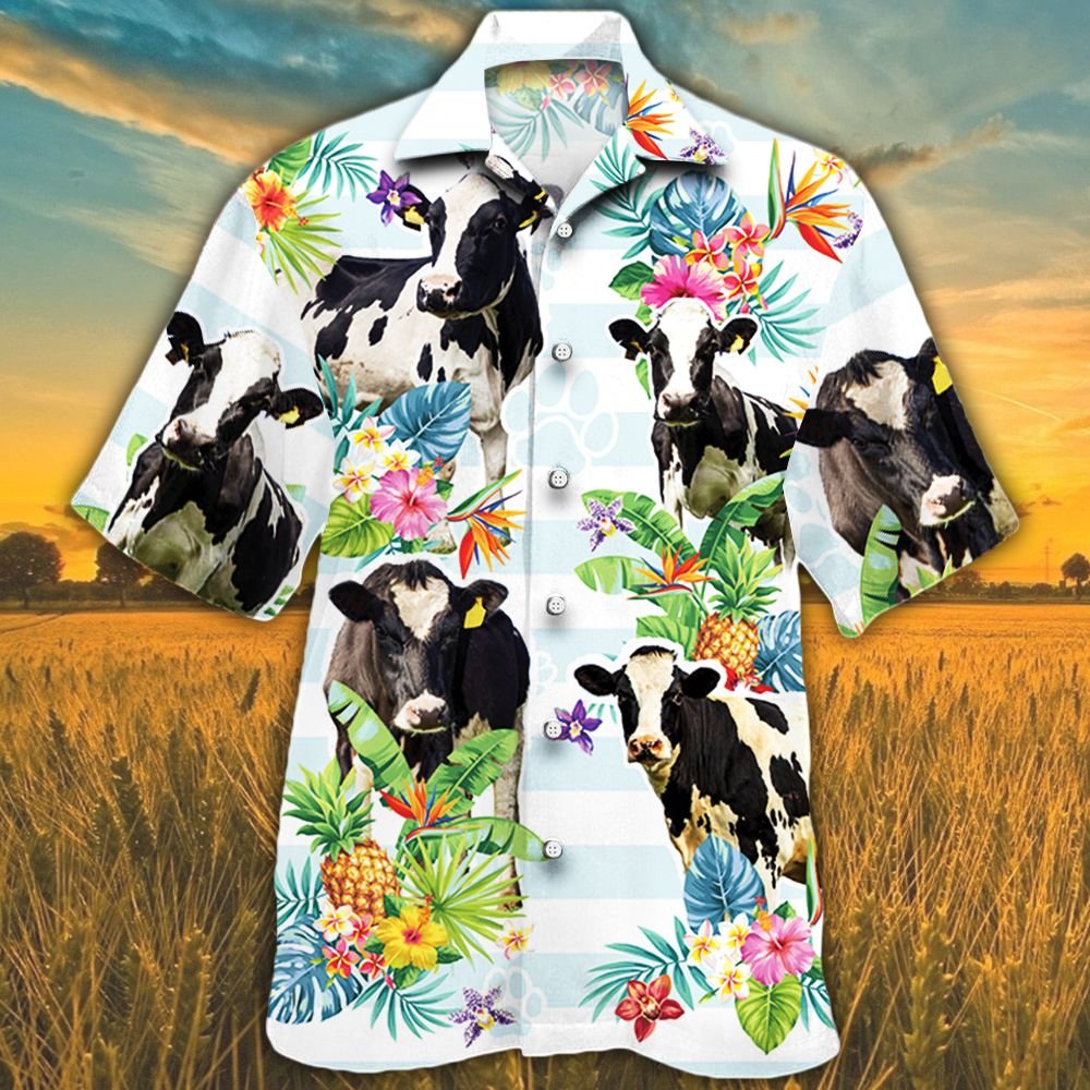 Holstein Friesian Cattle Lovers Tropical Flower Hawaii Cow Hawaii Shirt For Men Women Ha30580