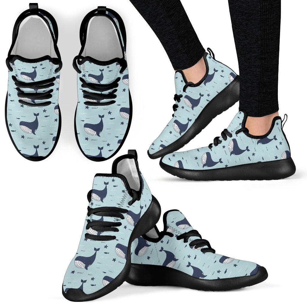 Humpback Whale Print Pattern Black Men Women Knit Sneaker