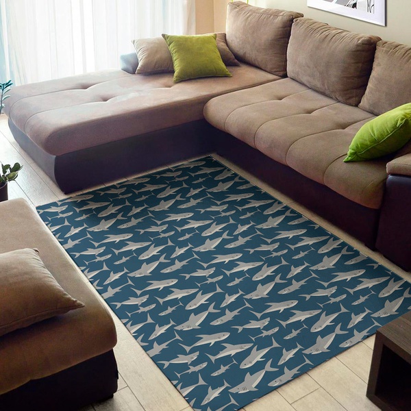 White Shark Pattern Print Area Rug