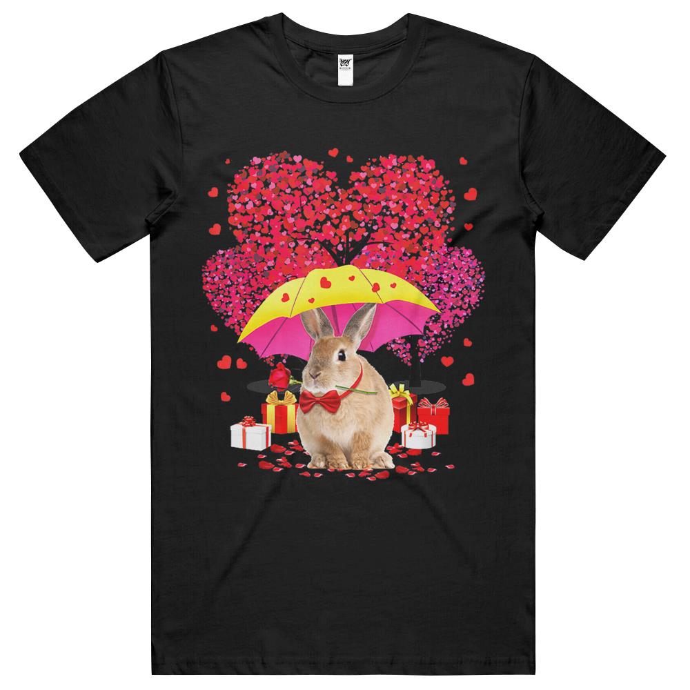 Rabbit Bunny Valentines Day Three Tree And Raining Hearts T Shirts