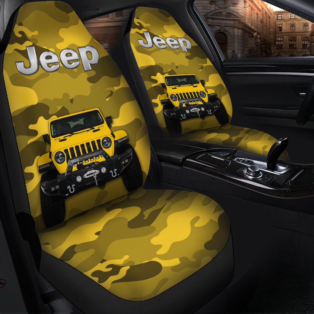 Yellow Jeep Camouflage Premium Custom Car Seat Covers Decor Protectors