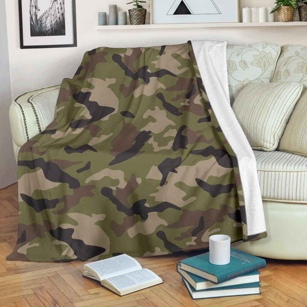 Desert Green Camouflage Print Premium Blanket