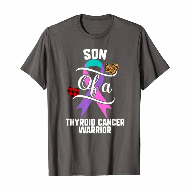 Son Thyroid Cancer Awareness Leopard Buffalo Plaid Family T-shirt