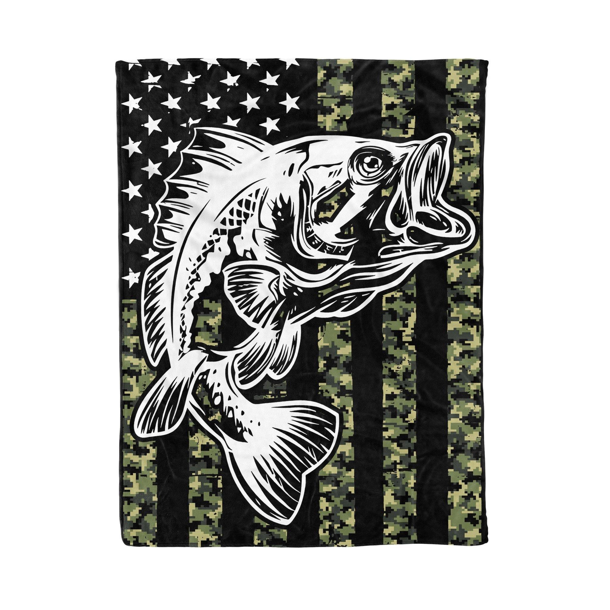 Bass American Flag Black Tattoo – Unique Gifts Ideas For Home Decor Gifts For Family – Fleece Blanket Sherpa Blanket