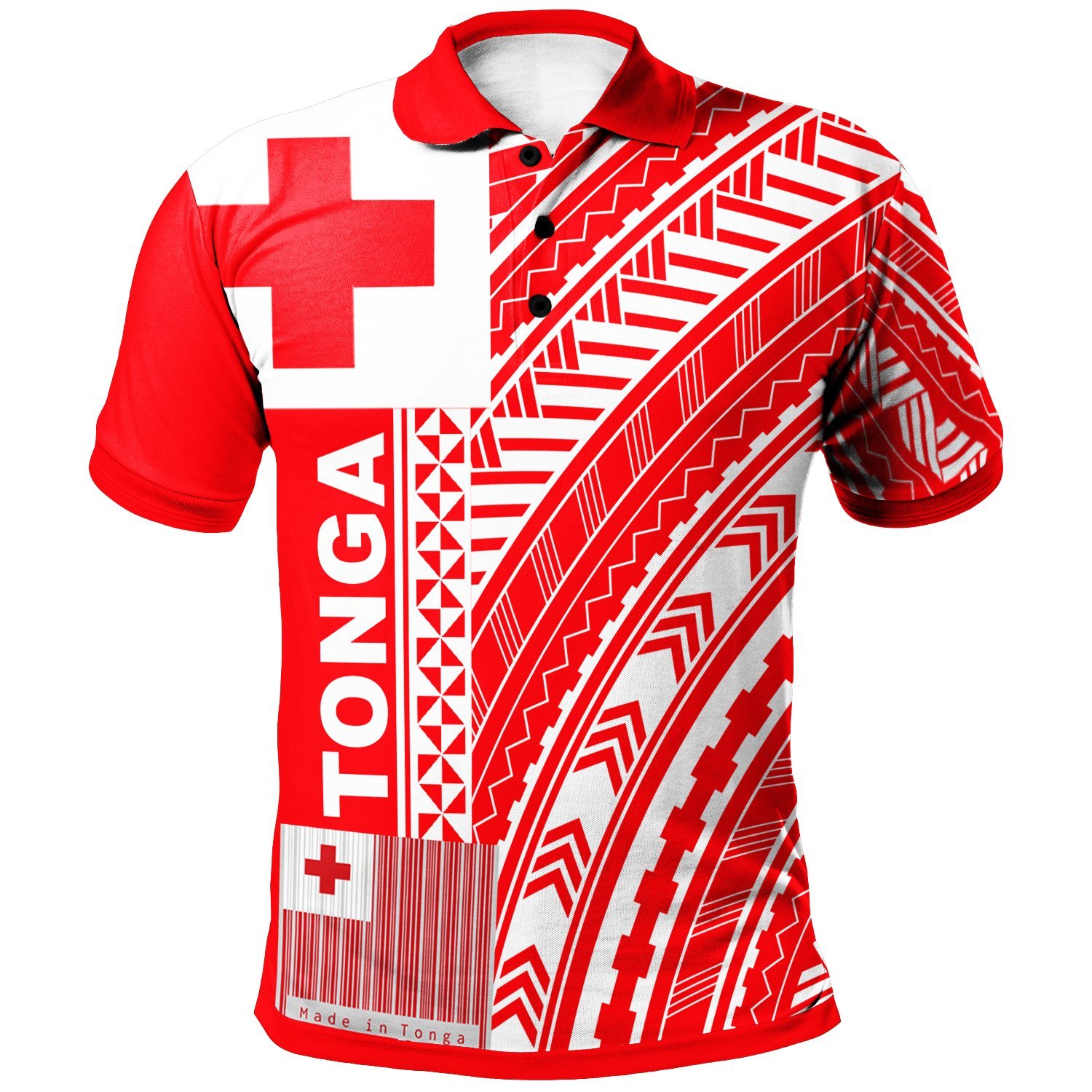 Tonga Custom Personalised Polo Shirt – Unique Barcode White Red – BN20