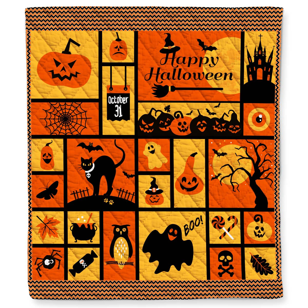 Halloween Orange Pumpkin Quilt Blanket