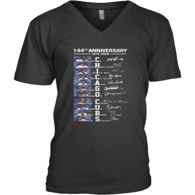 144Th Anniversary 1876 2020 Chicago Cubs Signatures V-Neck T-Shirt