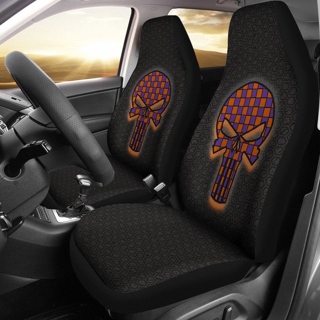 Clemson University Tigers Punisher College Football Checker Micro Fiber Auto Car Seat Covers (2 seat