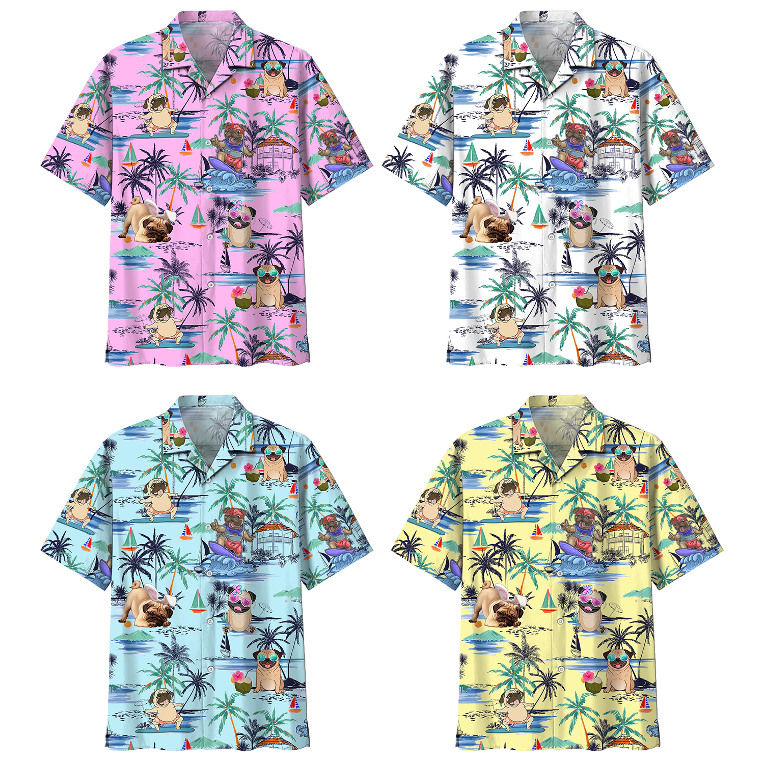 Familleus Pug Dog Beach Style Hawaiian Shirt Ha81919